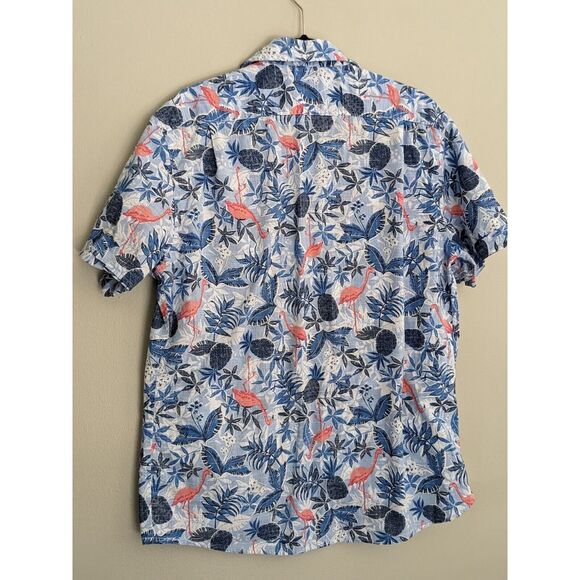 Izod Saltwater Tropical‎ Shirt Adult L Blue Pink Flamingos Button Short Sleeve - Picture 2 of 5